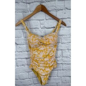 Nip Tuck Swim Yellow White Floral One Piece Swimsuit Ruched Tummy Control US 4